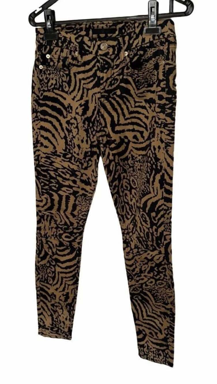 7 For All Mankind The Ankle Skinny Leopard Tiger Print Corduroy Pants Size 26